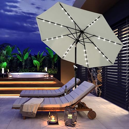 Miniatura 7 de ABCCANOPY - Sombrillas duraderas con panel solar y 32luces led, de 7.5pies, para patio (beige claro)