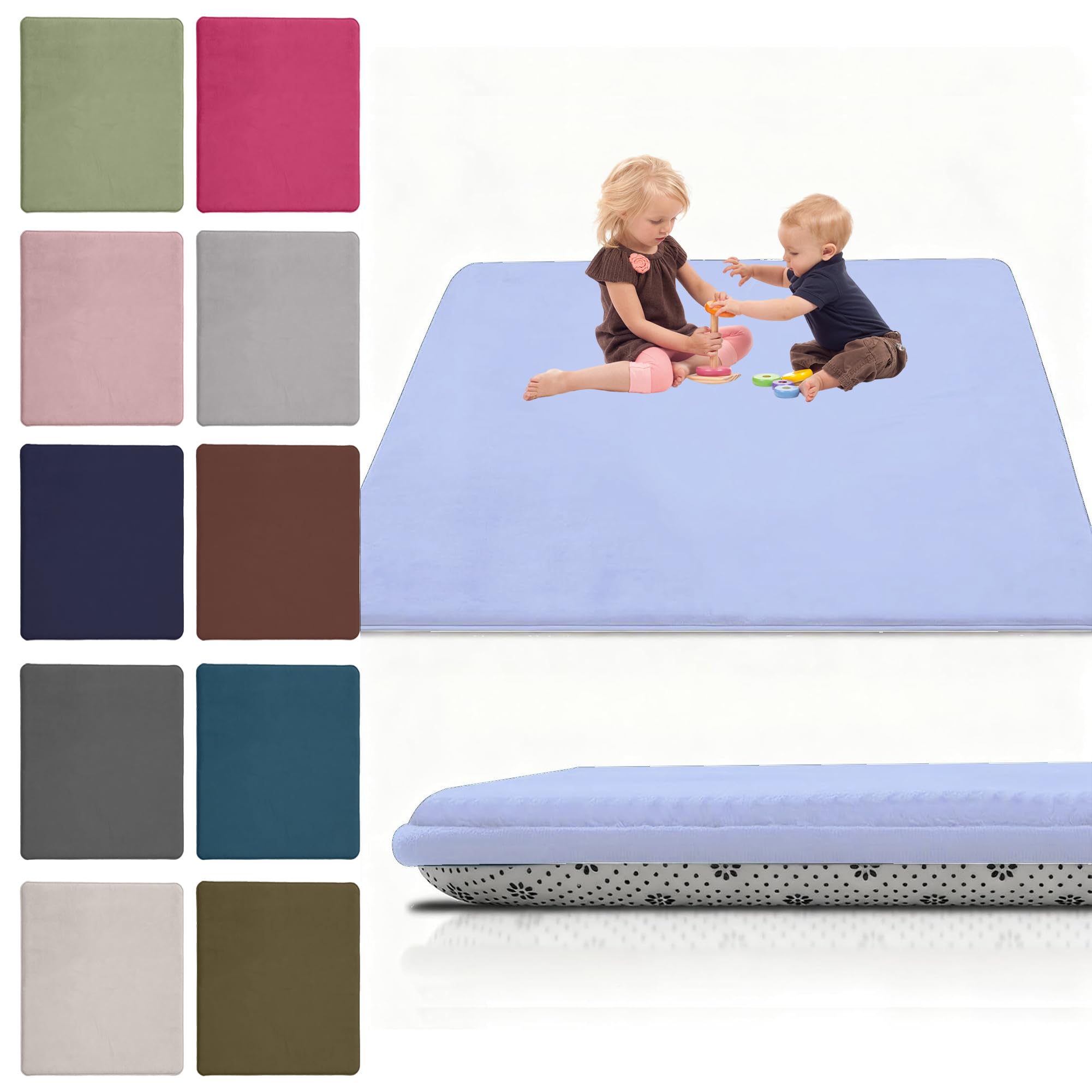 Coral Velvet Baby Play Mat, 160 x 280 cm Nursery Light Babies Mats for Floor Play with Non-slip Backing, 2CM Thick Baby Crawling Mat Nursery Rug for Crawling & Playing for Bedroom, Kids Room — image 1