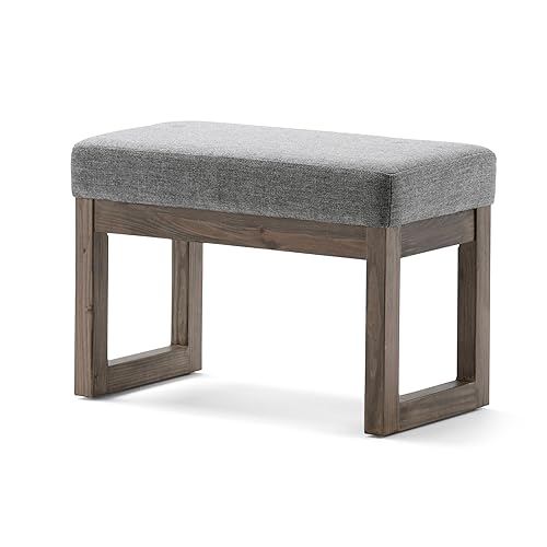 SIMPLIHOME Milltown Small Ottoman Bench - 26.8 inch Wide Upholstered