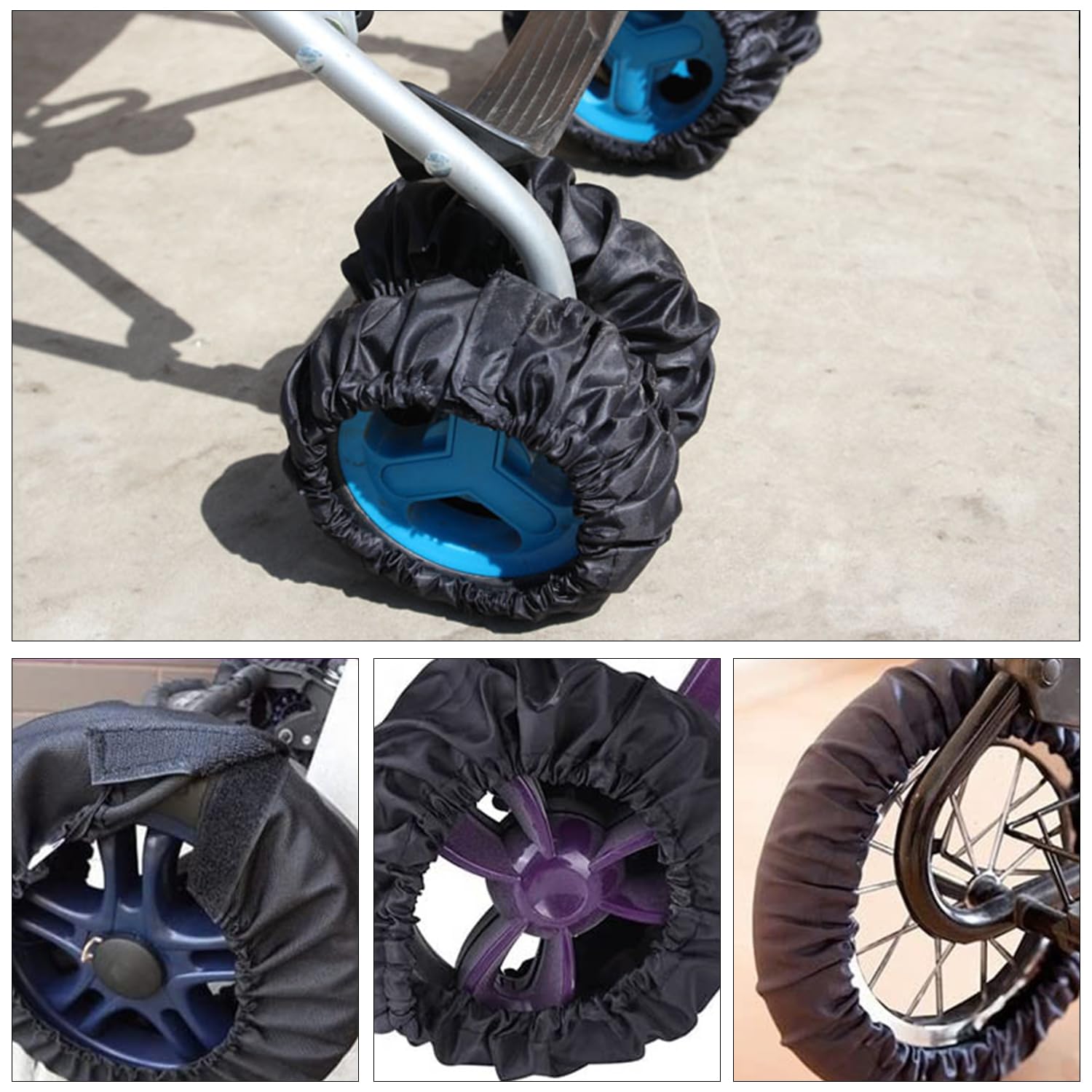 8 copricerchi per passeggino, copriruota impermeabile, copriruota per passeggino, protezione pneumatici, ruota per passeggino, accessori antipolvere (nero)
