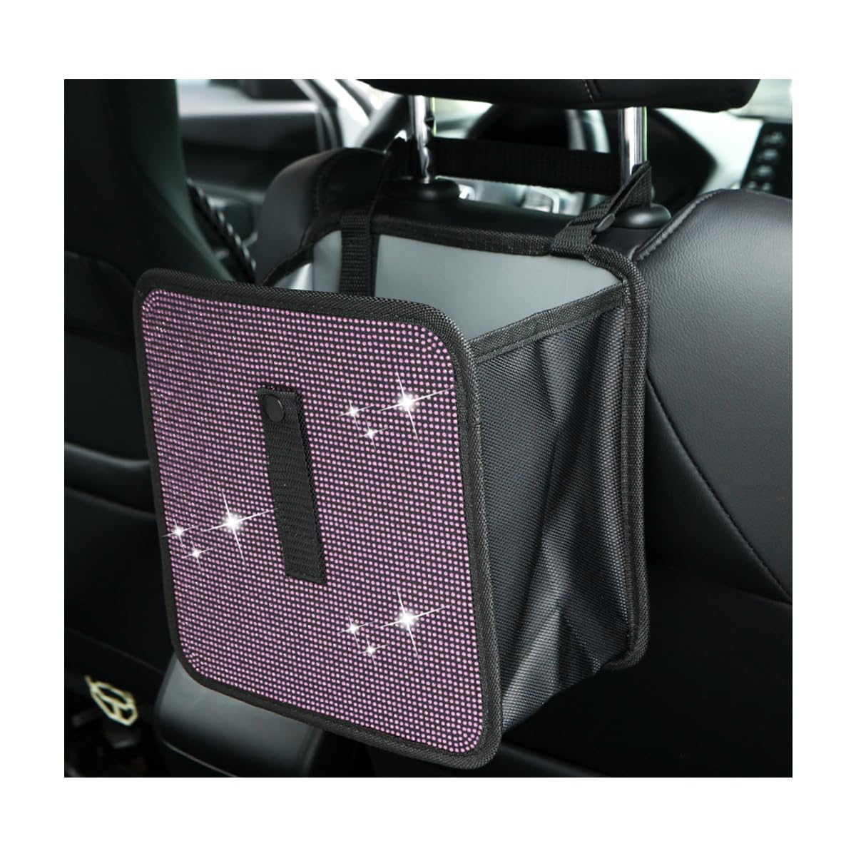 Poubelle de voiture pliable strass rose fini le désordre dans votre véhicule