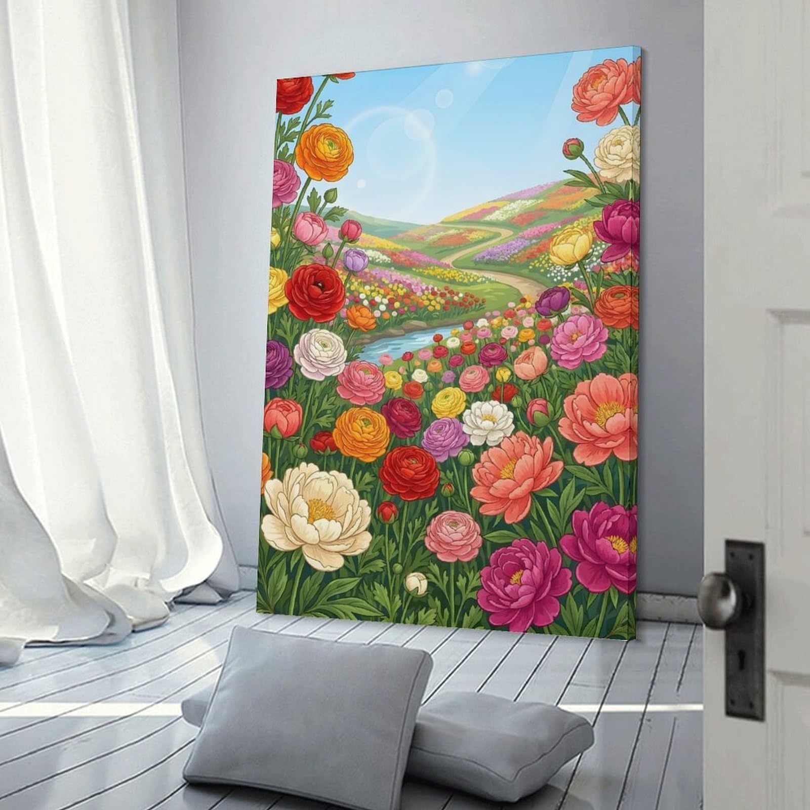 Junmoney Vibrant Flower Field Landscape Decorative Wall Artwork 24x36inch(60x90cm), for Living Room, Lounge Or Sitting Room, A Home Accent with Warm Character
