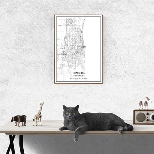 Miniatura 3 de TANOKCRS Kenosha - Póster impreso en lienzo con diseño de mapa de Estados Unidos de Estados Unidos, sin marco, moderno, en blanco y negro, regalo de