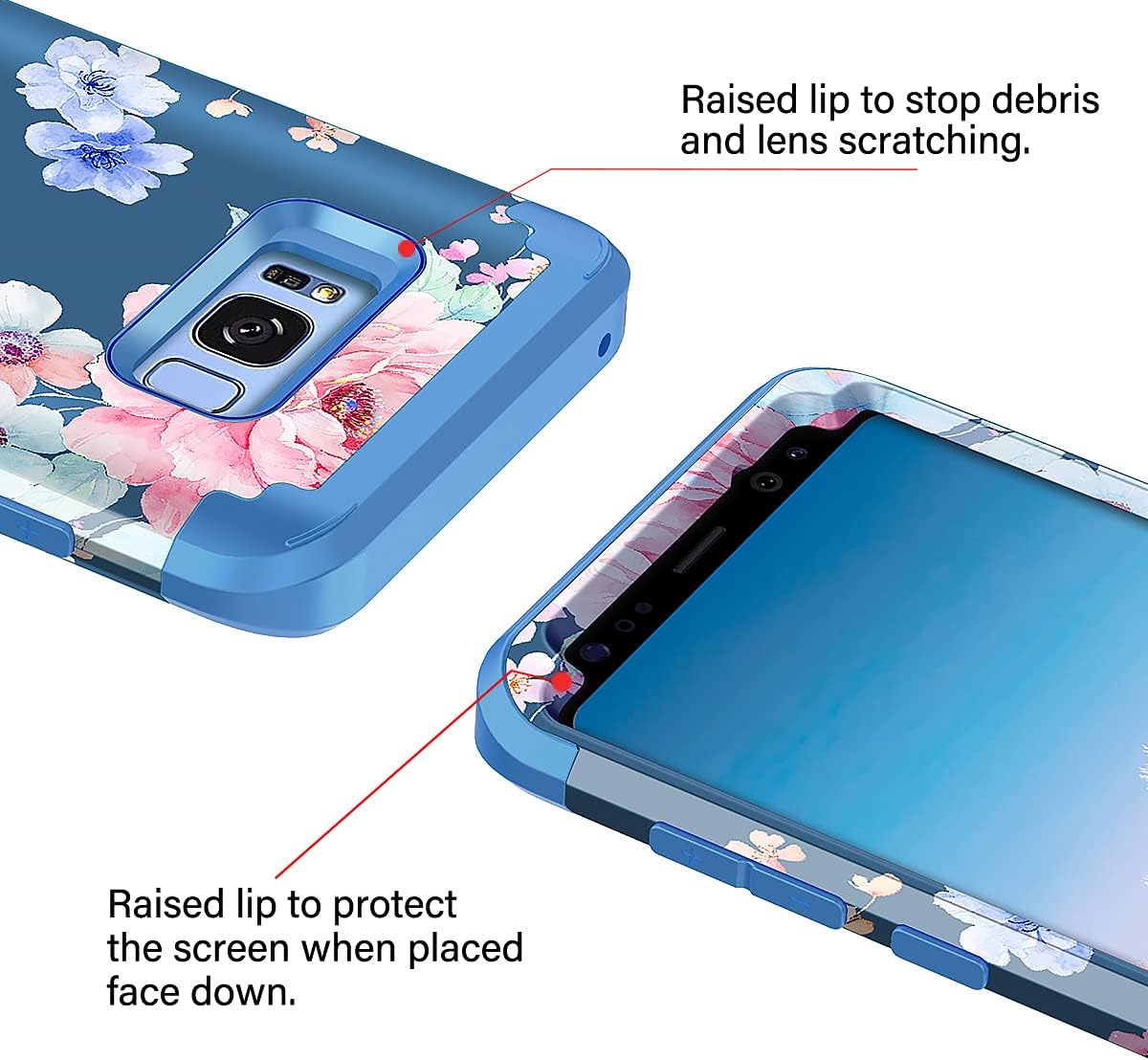 Rancase for Galaxy S8 Case,Three Layer Heavy Duty Shockproof Protection Hard Plastic Bumper +Soft Silicone Rubber Protective Case for Samsung Galaxy S8,Flower