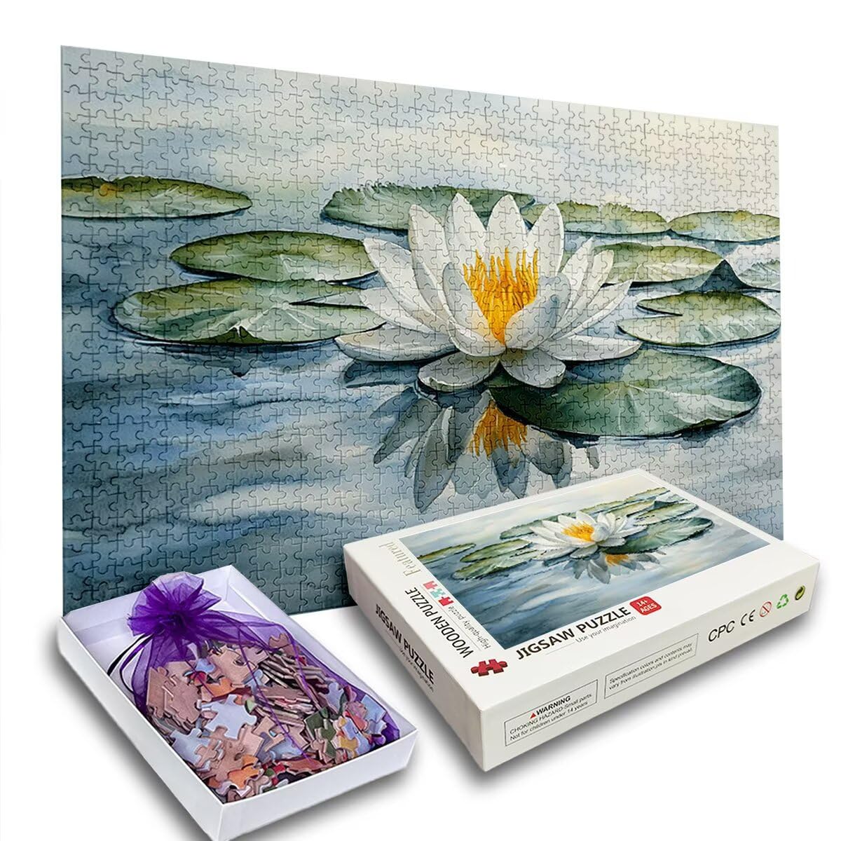 Puzzle 1500 Pieces Fleur, Puzzle 1500 Pieces Adultes en Bois, Bricolage Jeu Éducatif avec Boite Cadeau pour Adultes, Bois Épais et Résistant, Puzzles pour Tableau Decoration Murale, (Nénuphar) C-54