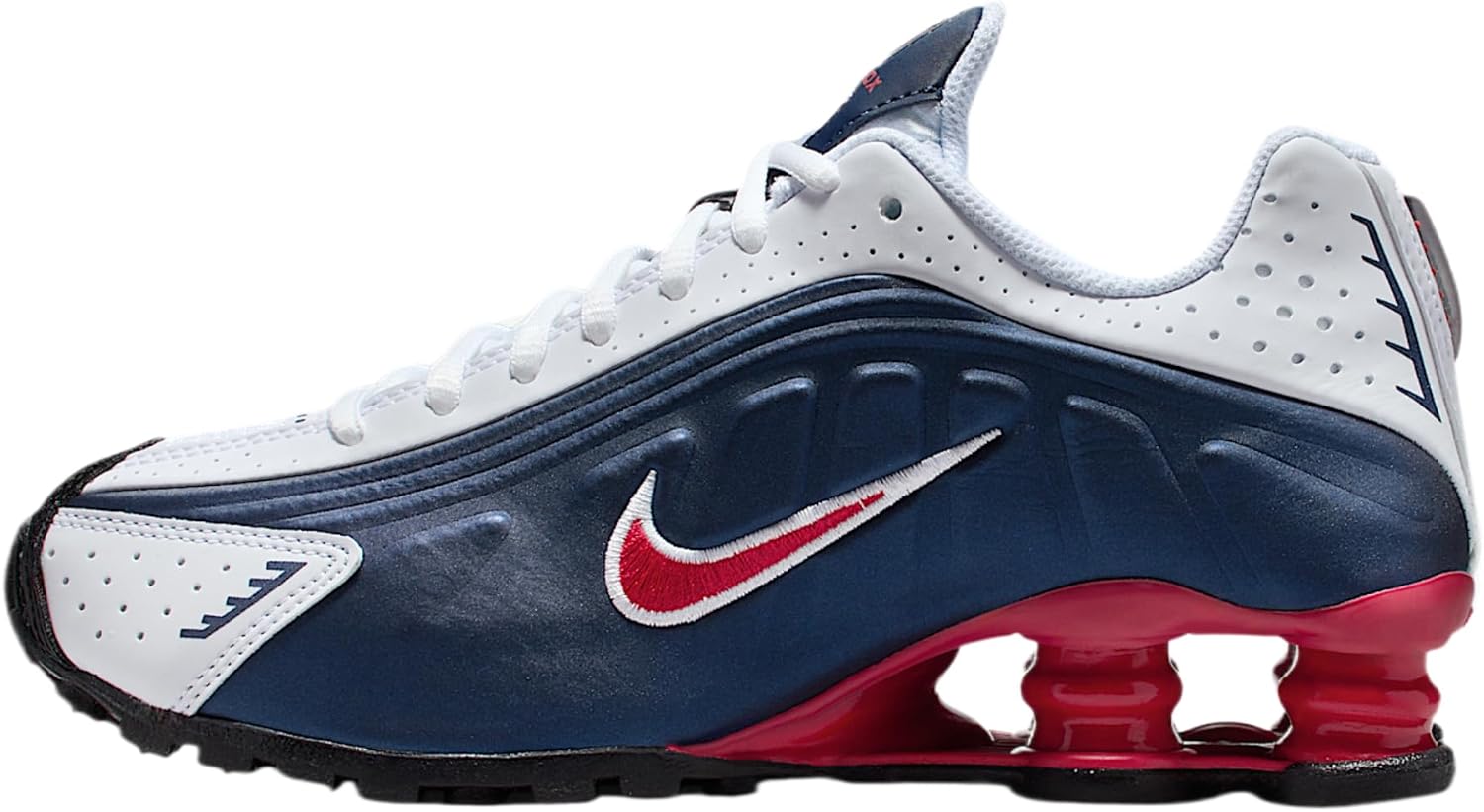 Nike Shox R4 Big Kids' Shoes (Midnight Navy/White/Metallic Silver/Gym Red)