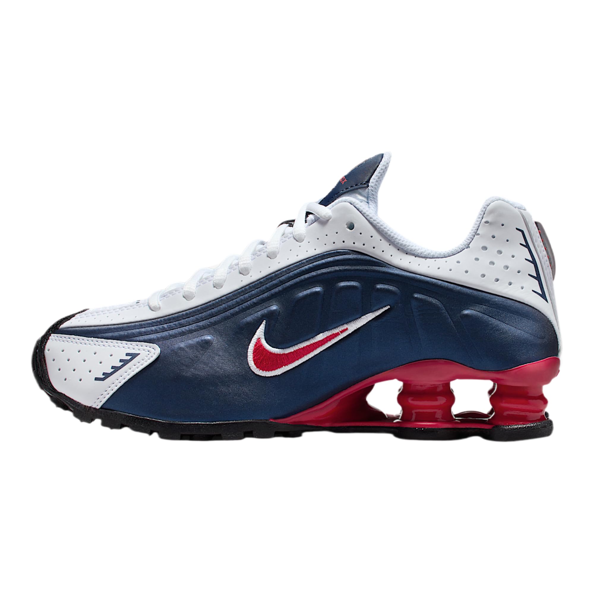 Shox R4 Big Kids' Shoes (Midnight Navy/White/Metallic Silver/Gym Red)