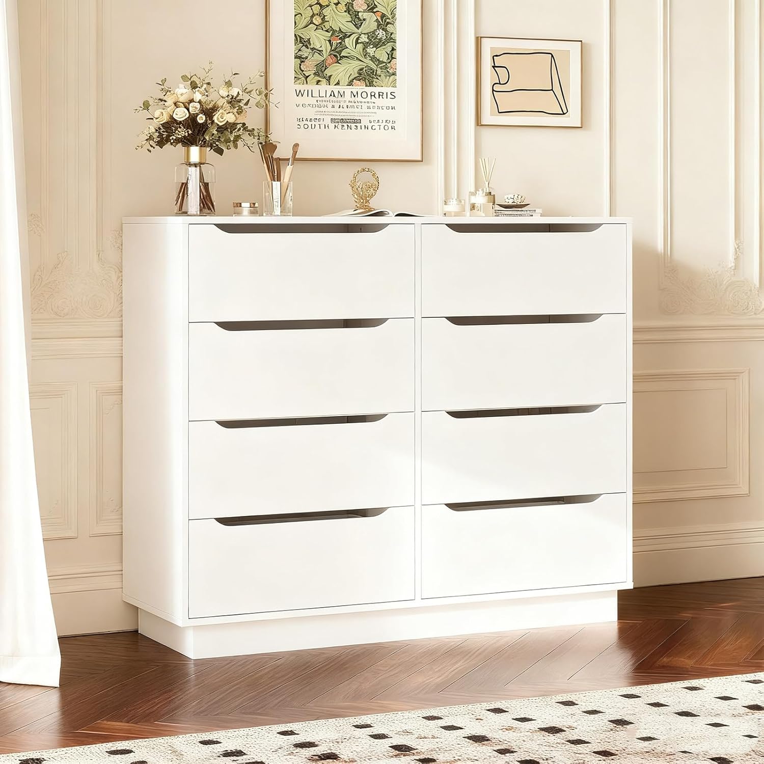 White 8 Drawer Dresser - 47.2''Modern Chest of Drawers for Bedroom, Wood Storage Double Dresser with Deep Drawers for Living Room, Closet, Hallway, Entryway