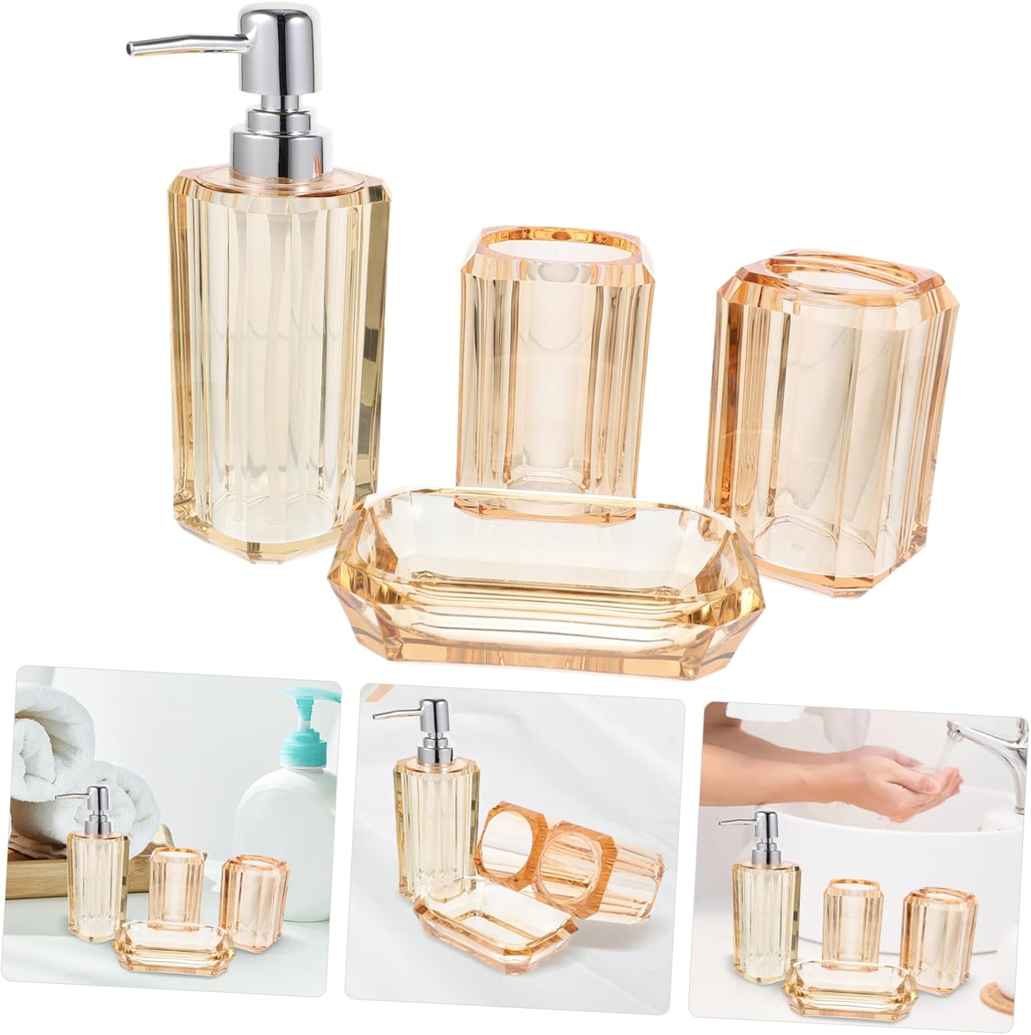 Cabilock 1Set Elegant Bathroom Counter Accessories Set Toothbrush Holder Soap Dispenser Soap Dish and Toothbrush Cup for Stylish Home Decor