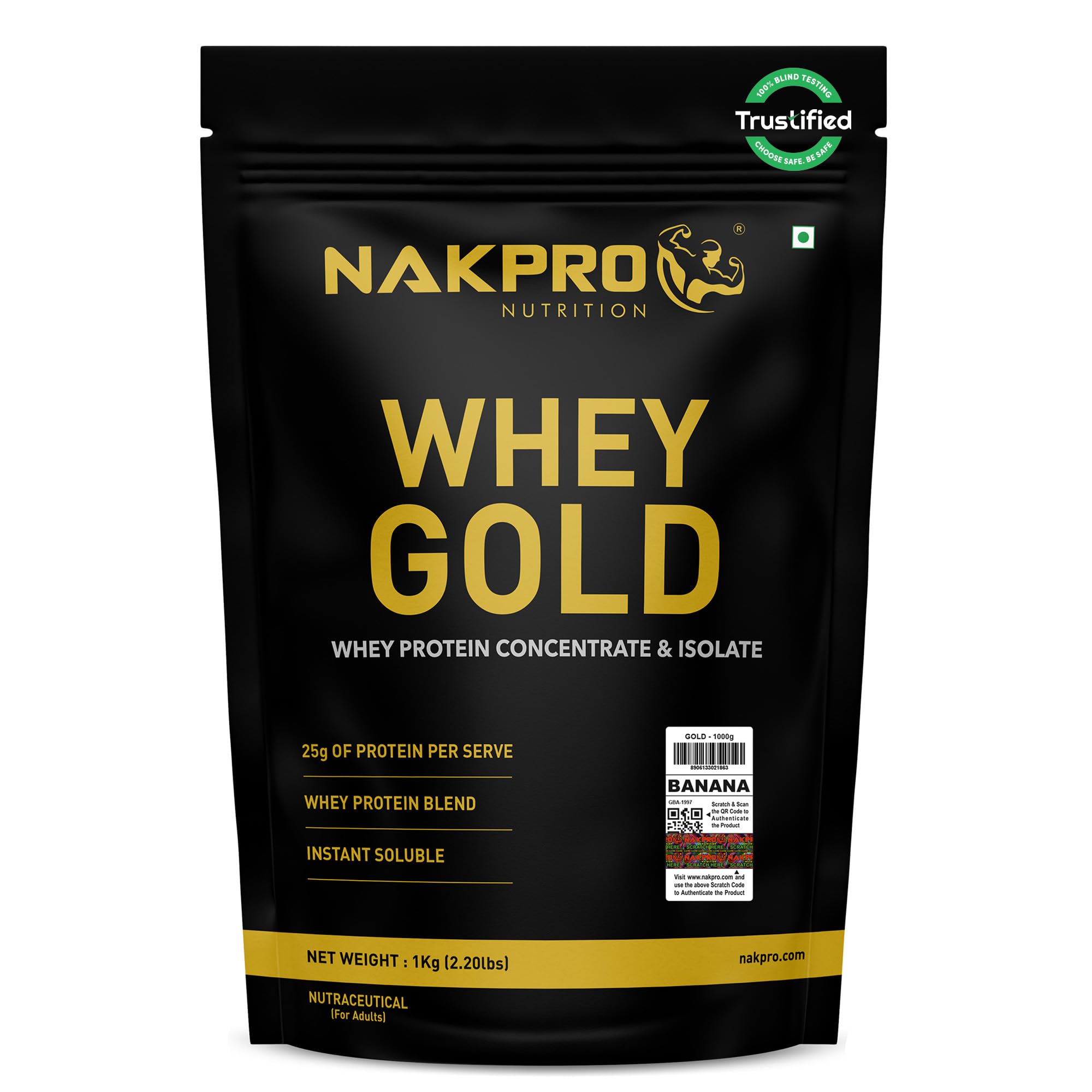 NAKPRO NUTRITION Gold Clean Raw Whey Protein Concentrate | 1kg Unflavoured | 28g Protein | Trustified Certified — Amazon image 11