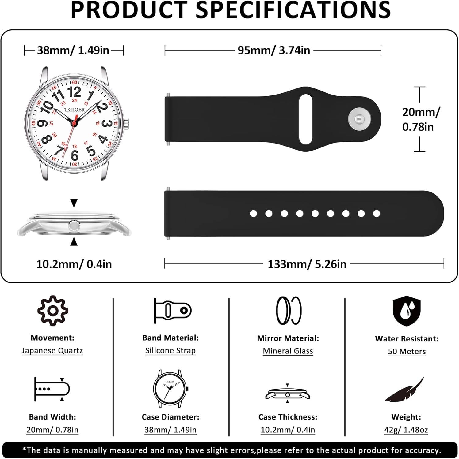 Nurse Watch for Nurse Medical Professionals Students Women Men, 50M Waterproof 12/24 Hour Military Time Luminous Easy Read Dial, Second Hand Watch for Nursing - Image 5