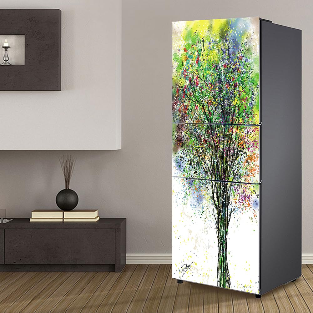 Fridge Stickers, Fridge Sticker Full Covering Door Covers Skins Wall Stickers for Kitchen Decal, Colored Tree(M: 60x180 cm)