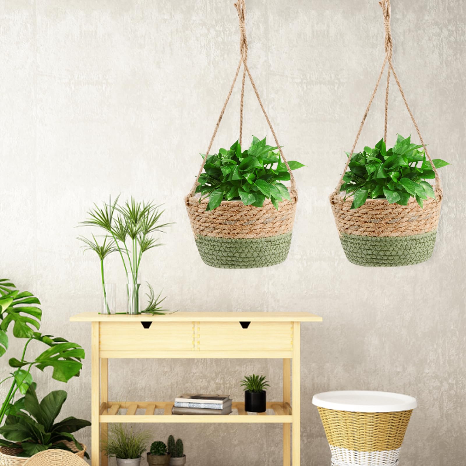 2 Stück Hängende Pflanzkörbe Aus Baumwollseil | Blumenampeln Für Indoor & Outdoor | Handgewebte Deko Für Pflanzen
