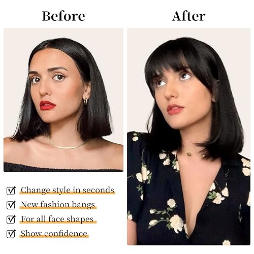 Miniatura 6 de FLUFYMOOZ Flequillo de clip 100 cabello humano flequillo limpio extensiones de clip de pelo flequillo con clip flequillo limpio con sienes para