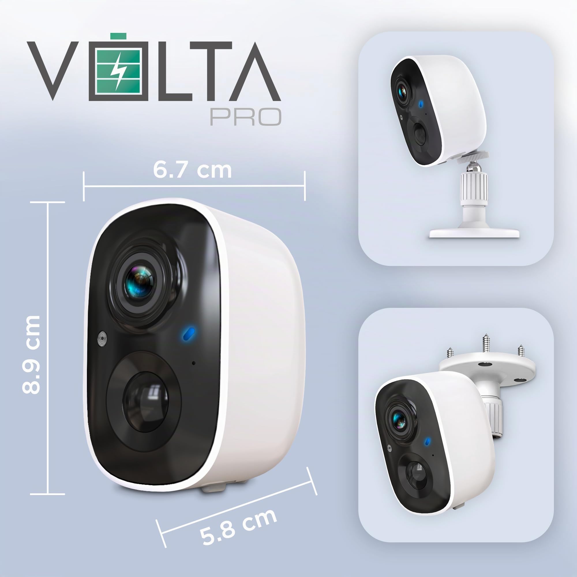 Atlantis Volta Pro Telecamera Wi-Fi 3MP a batteria, senza fili IP65 | Visione IR/LED, audio 2 vie, PIR movimento, MicroSD, app, notifiche push e cloud, cod. A16-VL82