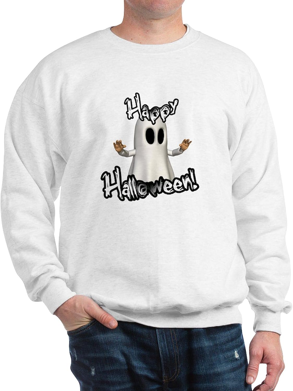CafePress Ghostly Halloween Sweatshirt Classic Crew Neck Light Sweatshirt