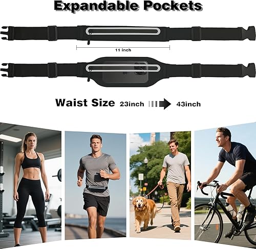 Miniatura 5 de Riñoneras delgadas para correr para mujeres y hombres, bolsa ajustable impermeable para correr, soporte para teléfono para corredor, Negro