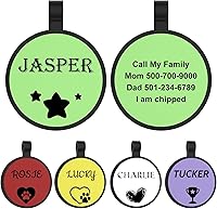 Vista 1 de YEHANTI Etiquetas de silicona grabadas para mascotas, silenciosas y ligeras, impermeables, personalizadas, con hermosos iconos, redondas