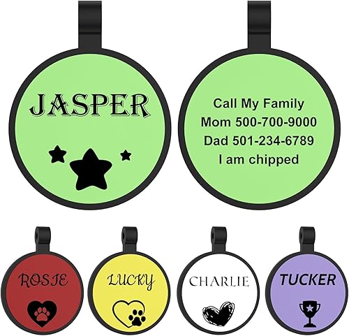 YEHANTI Etiquetas de silicona grabadas para mascotas, silenciosas y ligeras, impermeables, personalizadas, con hermosos iconos, redondas