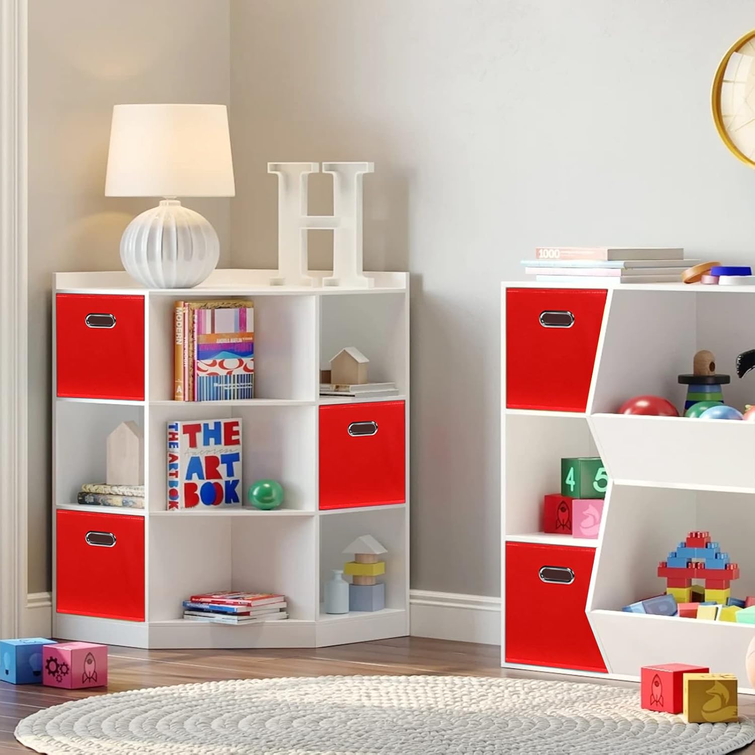 STOREONE 13 Inch Cube Organizer Bins ,Black Fabric Storage Bins，Foldable Storage Bins Basket with Dual Handles Fabric Organizer Bins and Storage Box，Set of 6,Red