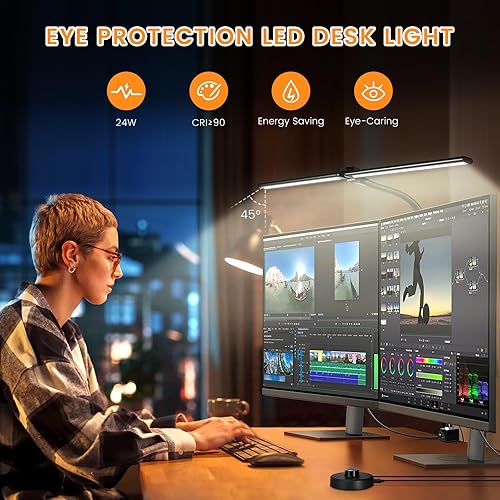 Miniatura 5 de StarMoitic Lámpara LED de escritorio para oficina en casa, lámpara de trabajo de arquitecto con brazo oscilante doble, lámpara de trabajo de