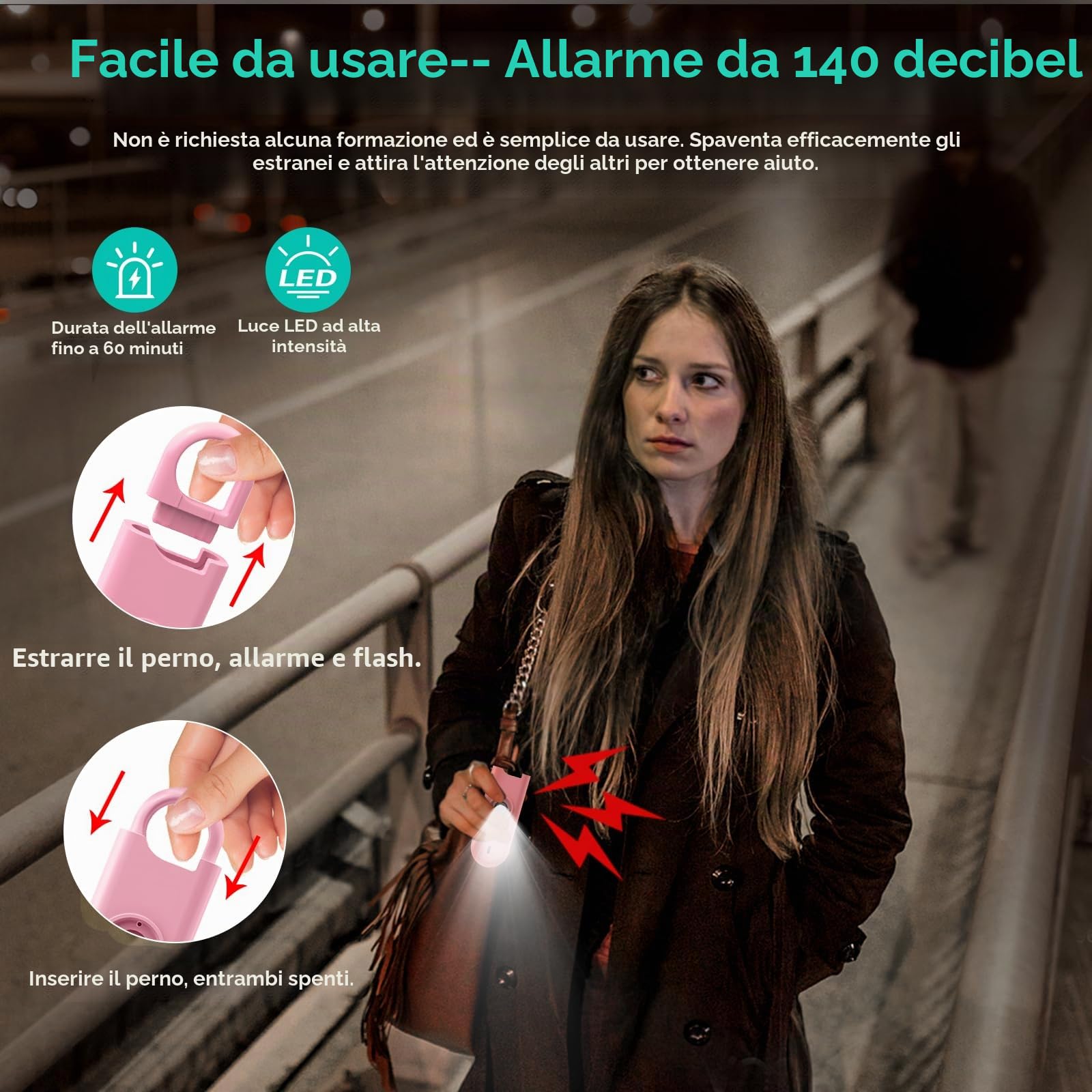 Fauxomor Allarme Personale per Donna, 3 Pezzi 140dB Portachiavi Autodifesa con Avviso di Batteria Scarica e Luce Stroboscopica, Kit Difesa Antiaggressione per Bambini/Ragazze/Anziani(Rosa+Blu+Nero)