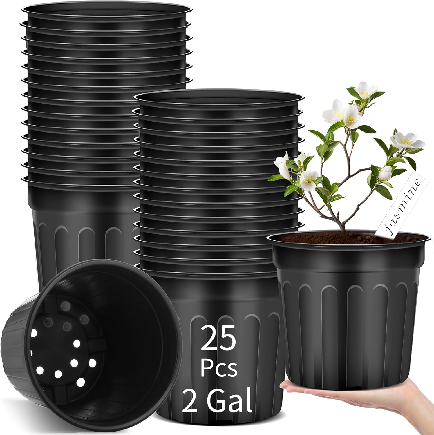 25 Pcs 2 Gallon Plant Nursery Pots Bulk Plastic Planter Flexible Flower Seedlings Pot with Drainage Hole Thickened Seed Starting Container for Flower Succulents Cuttings Transplanting