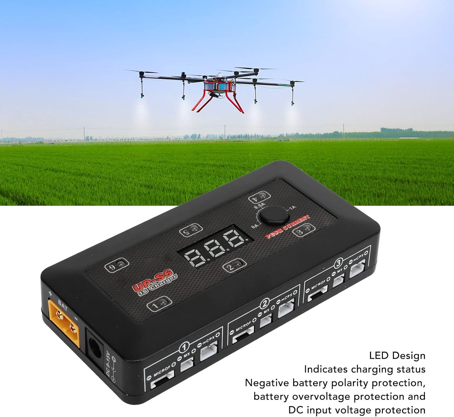 S6 1S Charger, Multi LED Indicator LiHV LiPo Battery Charger, with Micro MX MCPX USB Port for Drone Aircraft Model