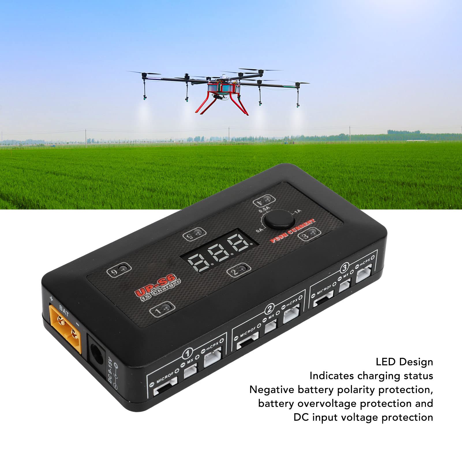Ładowarka LiPo, Ładowarka do Akumulatorów LiPo ze Wskaźnikiem LED, 6 Niezależnych Portów, Micro MX MCPX, Ładowarka do Akumulatorów LiPo LiHV, Port ładowania USB do Modelu Drona