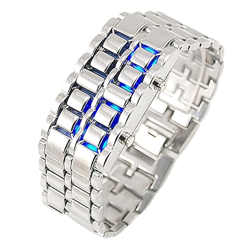 Alinker Unisex Stainless Steel Lava Blue LED Digital Square Bracelet