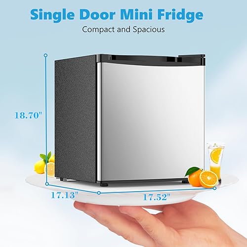 Miniatura 5 de Mini refrigerador de 1.6 pies cúbicos con congelador, refrigerador compacto de una sola puerta reversible, termostato ajustable, ultra silencioso,