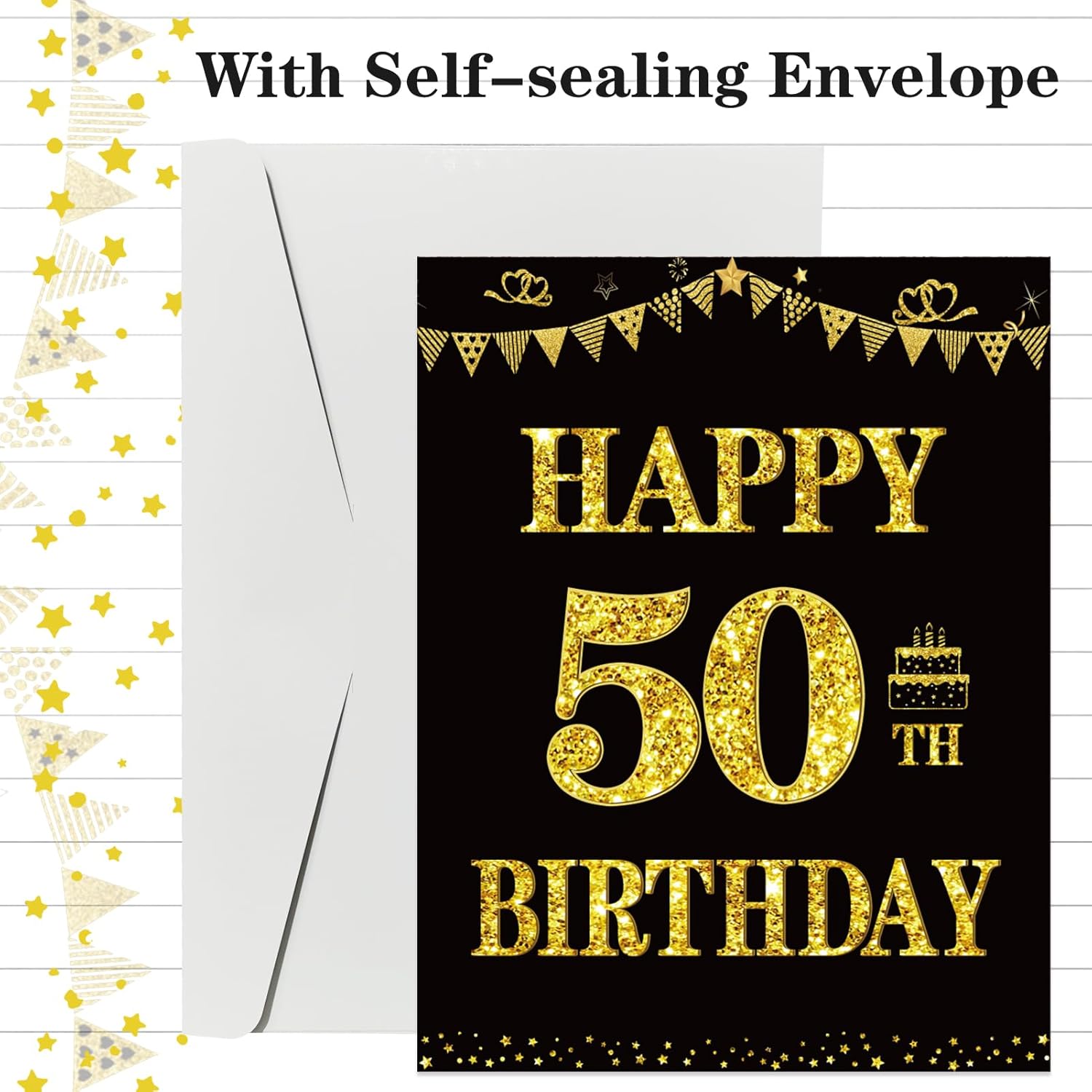 Large 50th Birthday Card With Envelope, Jumbo 50 Birthday Guest Book Greeting Cards for Men Women, Black Gold Extra Big 50 Year Old Birthday Card Gifts Party Supplies, Giant Happy 50 Birthday Card - Image 4