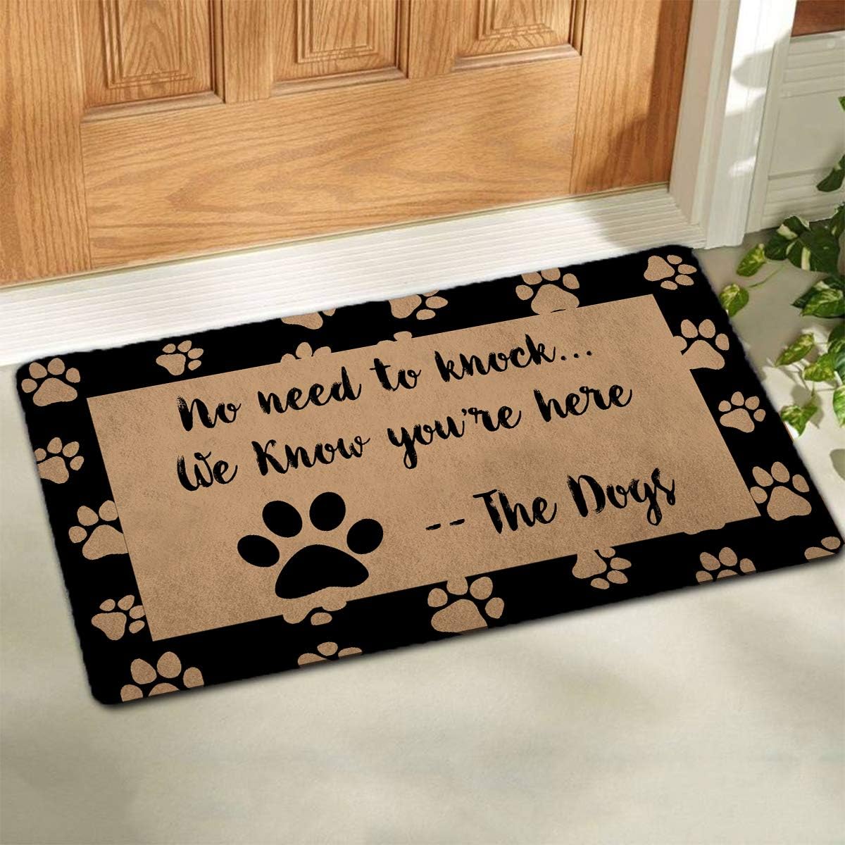 GXFC Welcome Mat with Rubber Back No Need to Knock We Know You're Here The Dog Doormat Funny Doormat for Entrance Way Monogram Mats for Front Door Mat No Slip Kitchen Rugs and Mats 30"(L) x 18"(W)