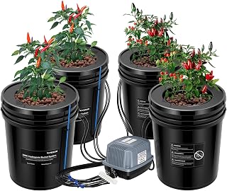 VIVOSUN DWC Hydrokultur System 19L 4 Eimer mit Top-Drip-Kit | Tiefwasserkultur mit Umlauf-Tropfsystem, Luftpumpe und Luftstein für optimale Sauerstoffversorgung und kräftiges Wachstum