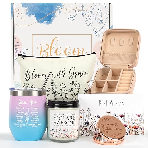 Joyseller Christmas Gifts for Women, Christian Birthday Gifts for Women Mom Wife Sister Friends, Wildflower Relaxing Spa Gift Basket, Inspirational Self Care Gifts for Women