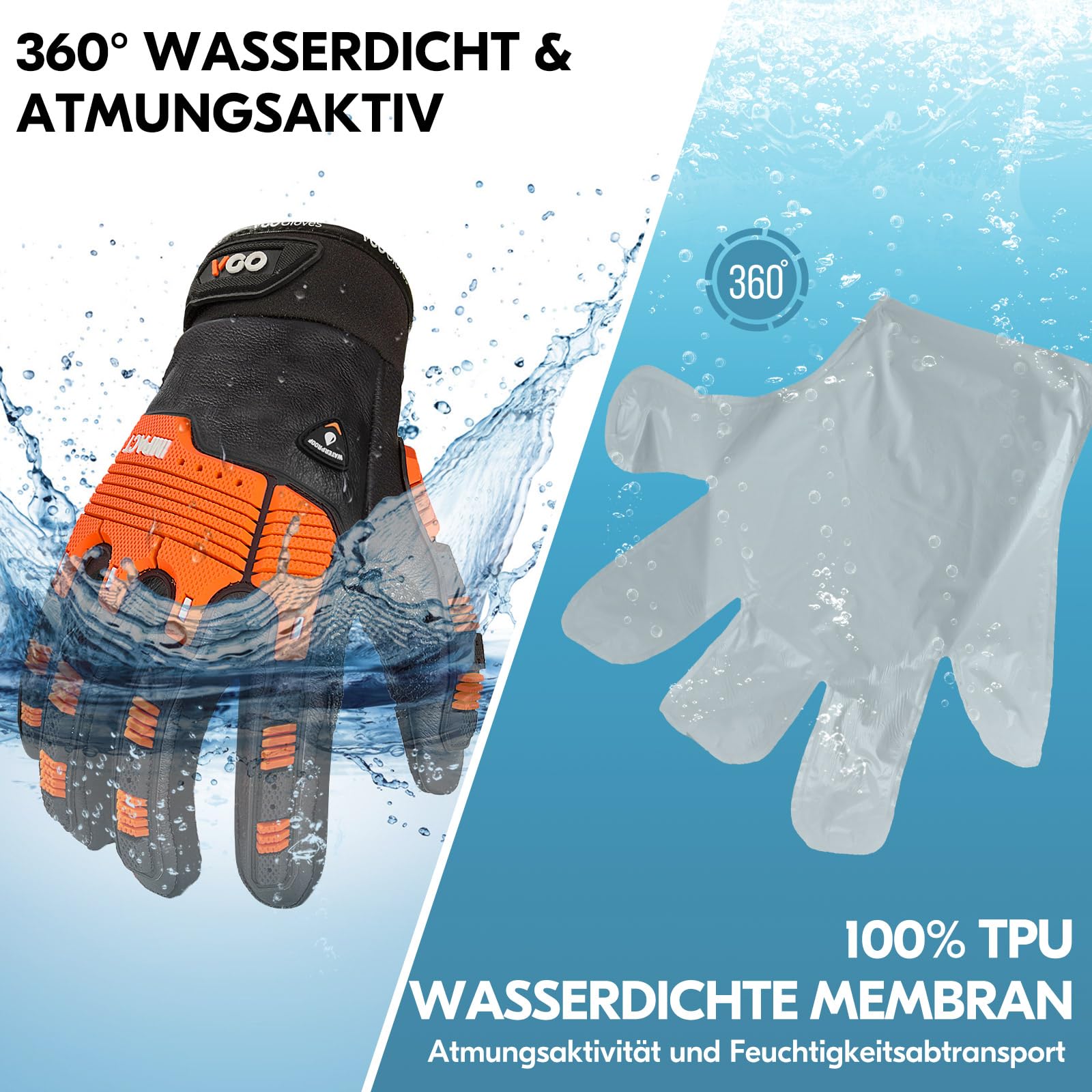 Vgo... Winter-Mechaniker-Handschuhe, Sicherheitsarbeitshandschuhe für Kühllager oder Gefrierschrankn, Wasserdicht, Futter, Verringerung von Stößen und Vibrationen, -20℃/-4°F (CA7722FLWP,L,Schwarz)