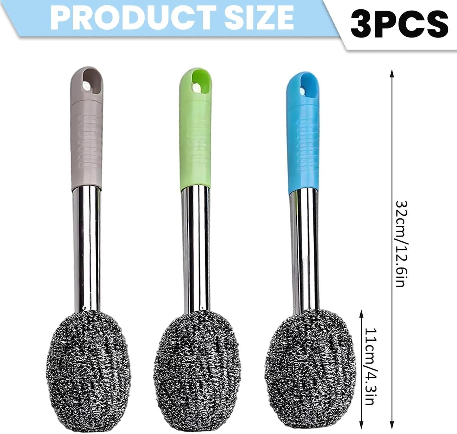 Set 3 Spazzole per Bottiglie con Manico Lungo e Setole in Acciaio