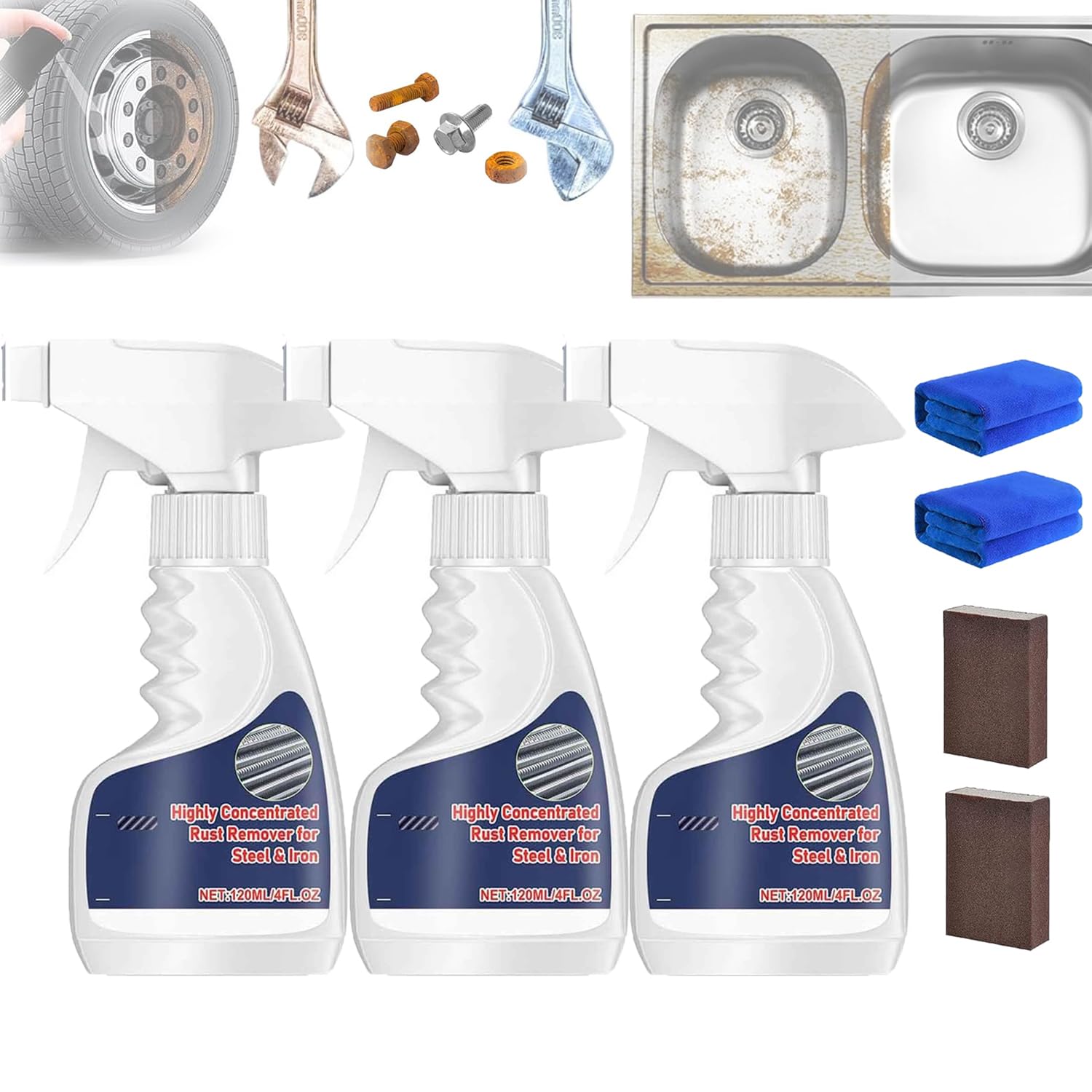 Hochleistungs-Rostlöser für Metall, 𝐐uorven Rostentferner, Kraftvoller Rostlöser für Metall und Edelstahl, Highly Concentrated Steel Rust Remover, Leistungsstarker Rostlösers für Iron (3pcs)