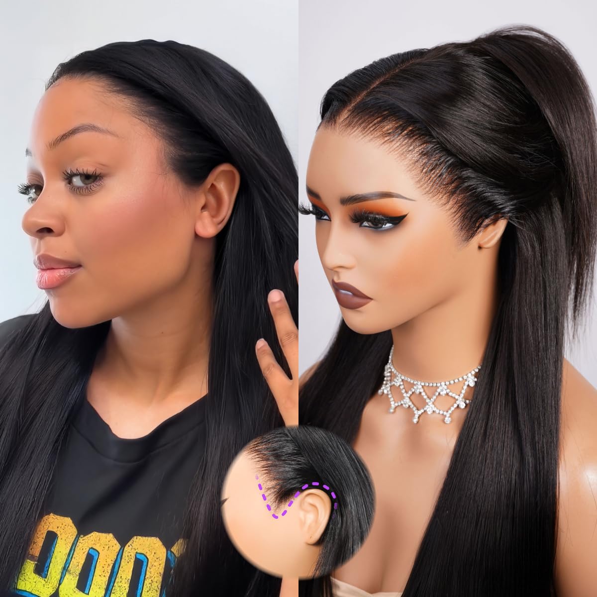Megalook hair Wear and Go Glueless Wigs Human Hair Pre Cut Upgraded Ear-to-Ear 13x6 Frontal Wigs Human Hair Pre Plucked 220% Density Drawstring