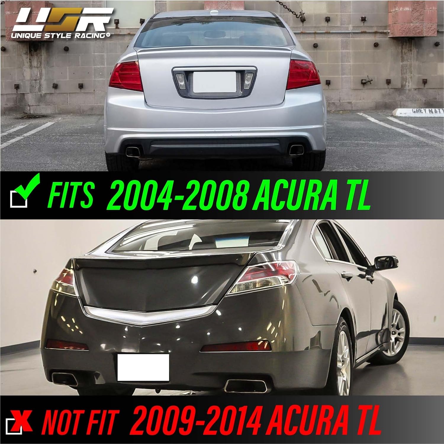 USR 04-08 UA6 TL Clear Tail Light - WITH 4 LED Bulbs UPGRADES – Replacement Tail Lamps Covers Set (Left + Right) - Compatible with 2004-2008 Acura TL Base and Type S (Black Housing All Clear Lens)
