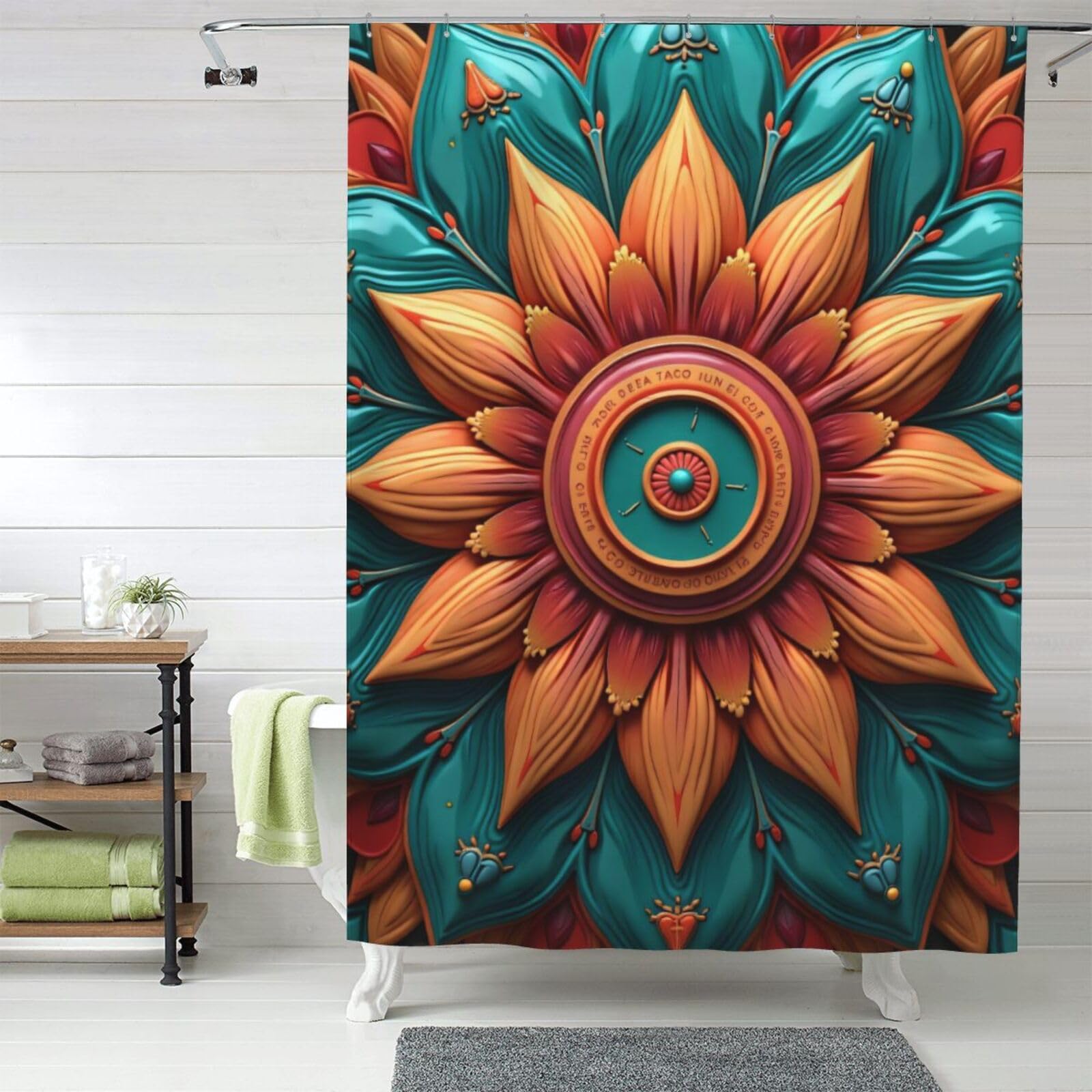 Rideau de douche en tissu floral abstrait 152x183 cm opaque avec crochets