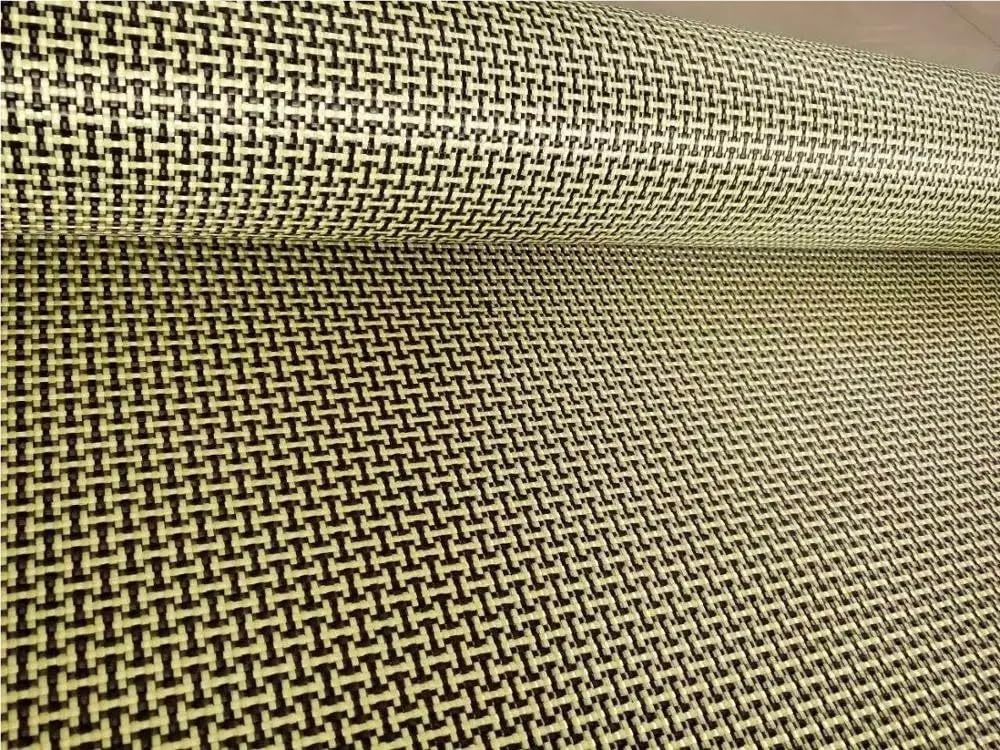 Gelbes Kevlar- und Kohlefaser-Mischgewebe, einfarbiges Hybrid-Carbon-Kevlar-Gewebe, 1100D / 3K, 200 g/m², 100cm X100cm