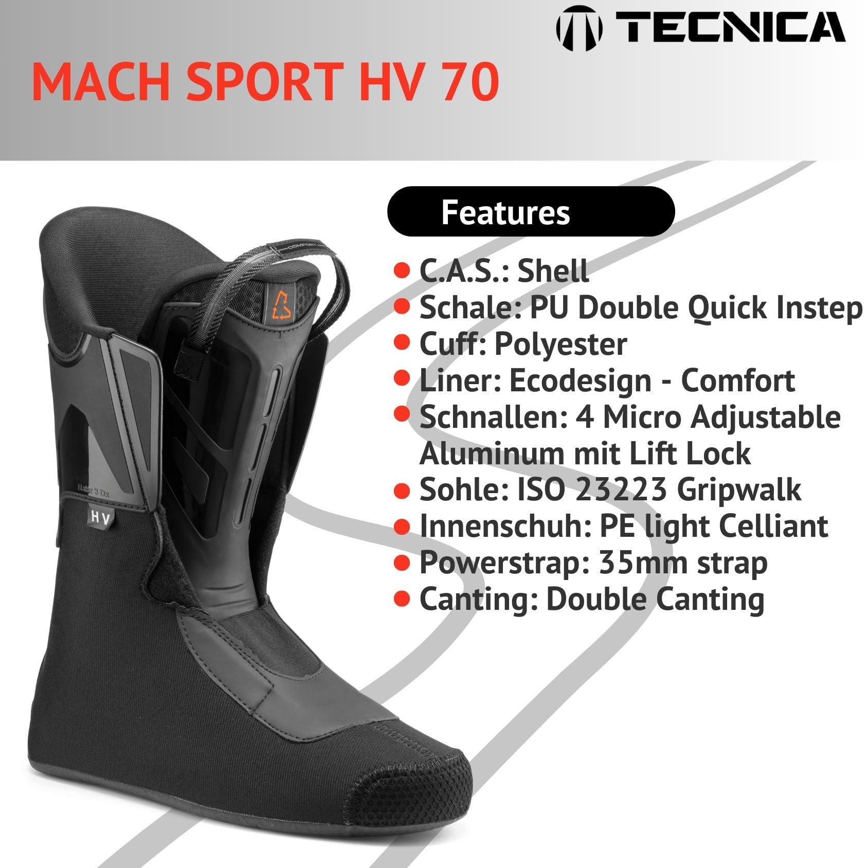 VDP Skischuhe Skistiefel Skiboots - Tecnica Mach Sport HV 70 GW - Flex 70 - Gripwalk - Skischuh Ski Boots für Einsteiger und Fortgeschrittene - All Mountain Alpinskischuhe