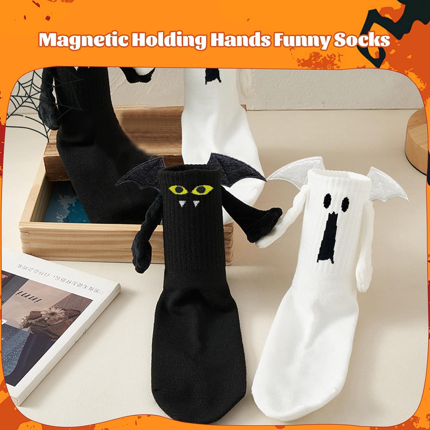 Halloween Hand in Hand Novelty Socks Magnetic Holding Hands Funny 3D Ghost Bat Socks for Women Men image 2