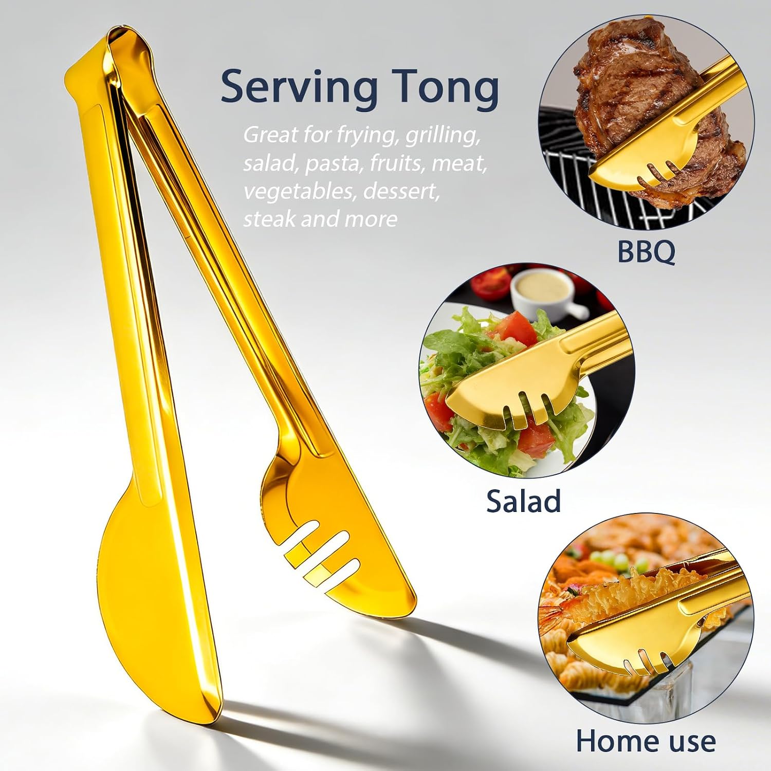 10 PCS Stainless Steel Serving Utensils Set with Large Serving Spoons, Slotted Spoons, Forks, Serving Tongs, Pie Server, Butter Knife for Buffet Catering Banquet Party, Gold