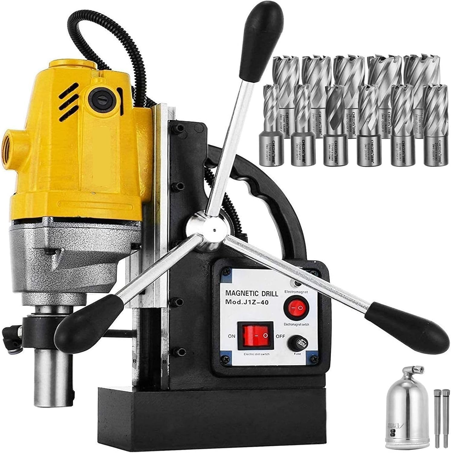 Perceuse électrique magnétique, 1100 W avec 11 forets, 550 tr/min, facile à utiliser pour les débutants et les professionnels, idéale pour le perçage du métal et les projets de bricolage