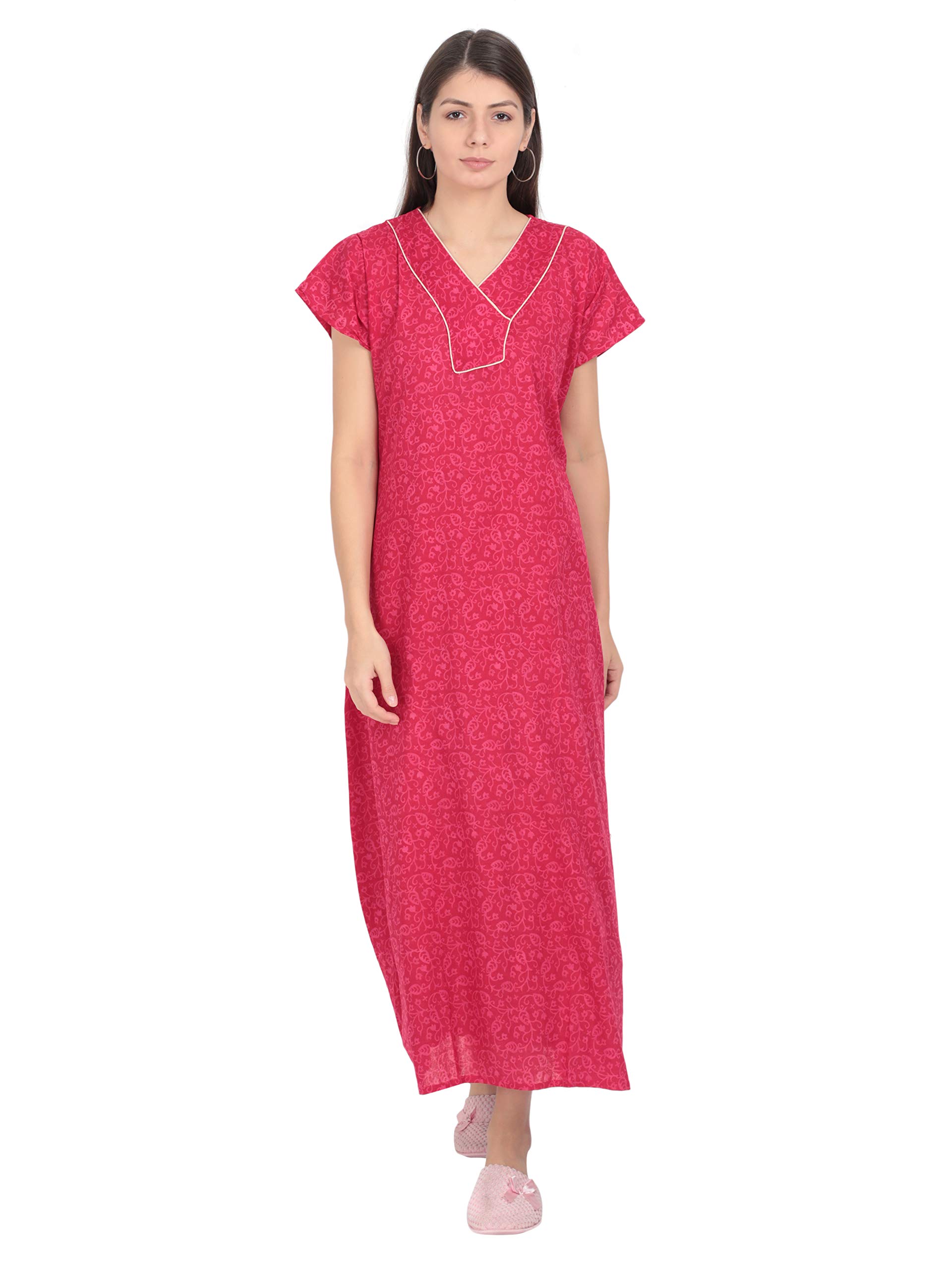 Women's Self Design Cotton Nighty (Red ; Free Size)