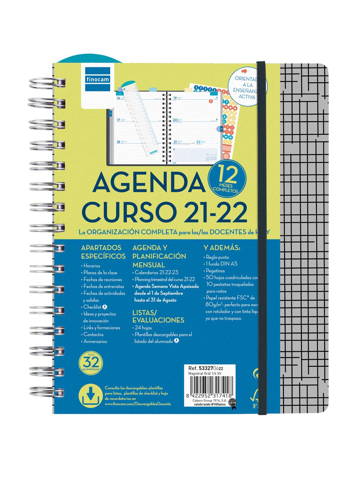 Finocam 533270622- Agenda Docente Magistral 2021 2022 4º - 155x212 Semana Vista Apaisada Grid Español