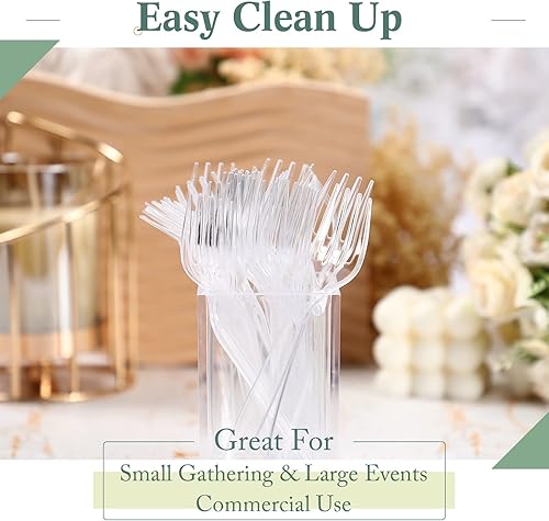 Miniatura 4 de 1000 tenedores de plástico desechables transparentes, utensilios de plástico resistentes, cubiertos pesados, tenedores desechables para el hogar,