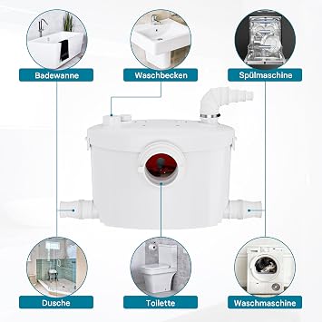 XPOtool 4/1 Kleinhebeanlage 400 W mit Häcksler Hebeanlage bis 85 m Höhe Abwasserhebeanlage mit 4 Einlässen Fäkalienhebeanlage für WC und Dusche